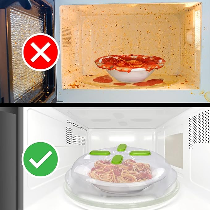HOVER COVER Magnetic Microwave Cover for Food | Clear Microwave Splatter Cover | Microwave Plate Cover with Steam Vents | Food Grade Dish Cover | BPA-Free | Dishwasher Safe | Green