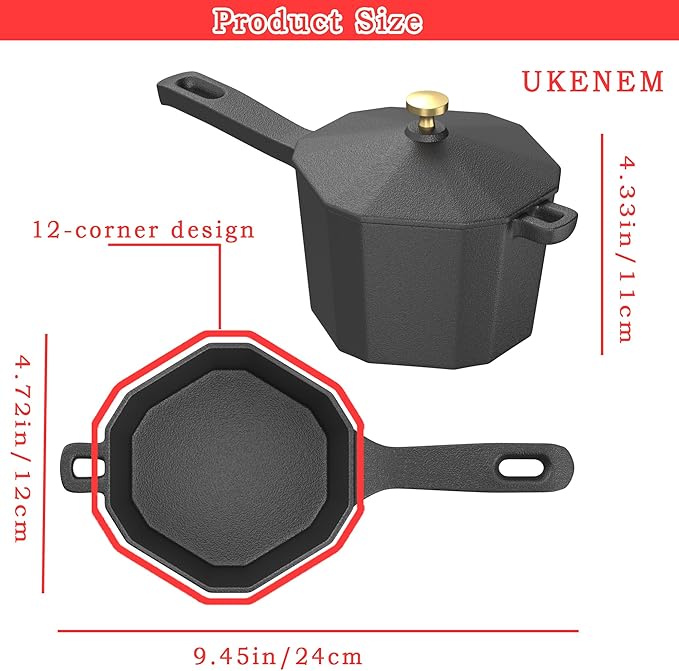 Cast Iron Sauce Pan with Lid, Small Cast Iron Basting Pot with Silicone Basting Brush, Spatula & Heat-Resistant Gloves, Mini Butter Melting Pot for BBQ Sauce, Braising, Stir-Fry & Casserole