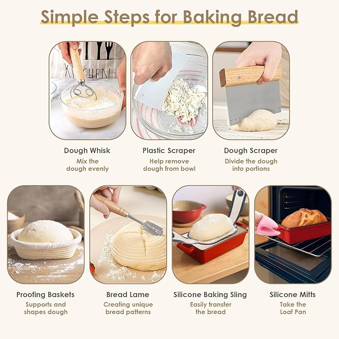 2 in 1 Enameled Cast Iron Loaf Pan with Lid, 9×5 Inch Bread Baking Pans for Homemade Bread, Pre-Seasoned Loaf Pan Bread Pan with Sourdough Bread Baking Supplies (2 PCS)