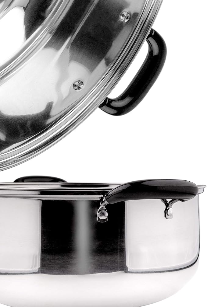 3 Tier Stainless Steel Steamer Pot For Cooking With Stackable Pan Insert, Food/Vegetable Steamer Cooker, Cookware Pot/Saucepan with Glass Lid, Multilayer By Lake Tian (28cm/11in)