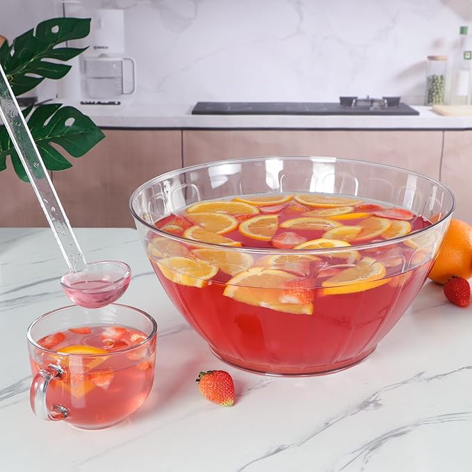 MOLIGOU Plastic Punch Bowl with Ladle, 1.8 Gallon Large Punch Bowl for Parties, Clear Serving Bowl for Salad, Snack, Candy
