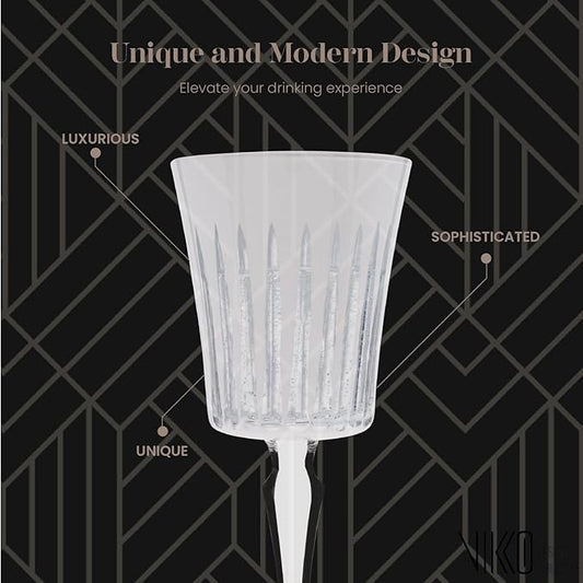 Vikko Water Glasses, Timeless Collection 8 Ounce Elegant Water Glass for Fine Dining, Set of 4 White Goblets with Stem, Dishwasher Safe