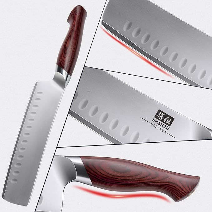 7 Inch Nakiri Knife, Japanese 10Cr15MoV High Carbon Stainless Steel Chopping Chef Knife, Professional Sharp Multipurpose Asian Kitchen Vegetable Cleaver Knife with Ergonomic Pakkawood Handle