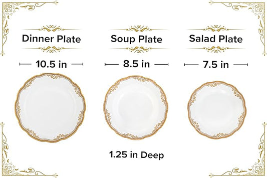 32 Piece Dinnerware Sets for 8 – Elegant Porcelain Plates, Bowls – White and Gold Floral Vintage Design Dishware for Kitchen Table, Formal Dining or Everyday Use (Floral Gold)