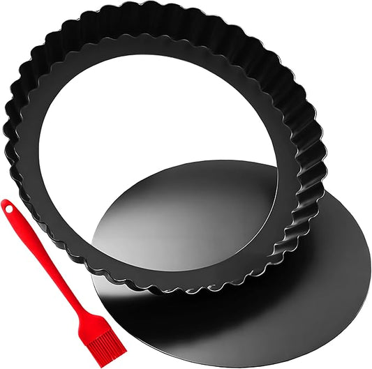 11 Inch Tart and Quiche Pan with Removable Bottom, Pie pans for baking, Non-stick Carbon Steel Quiche Pan for Pie, Mousse Cakes, Fruit and Desserts