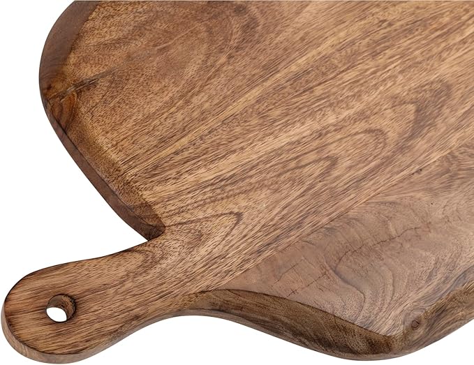 GoCraft Wooden Cutting Board with Handle | Mango Wood Leaf Shape | Chopping, Prep, Serve Board | Charcuterie Platter - 17" x 10.5"