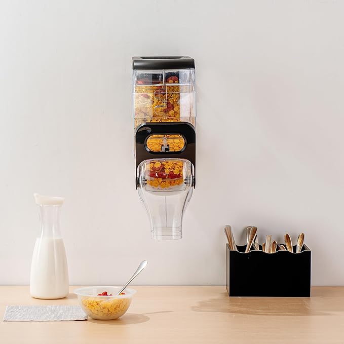 Restaurantware-Met Lux 2.1 Gallon Dry Food Dispenser, 1 Airtight Cereal Dispenser - Wall-Mounted, Single Control, 1 Black Plastic Grain Holder, For Snacks, Nuts, Or Coffee Beans