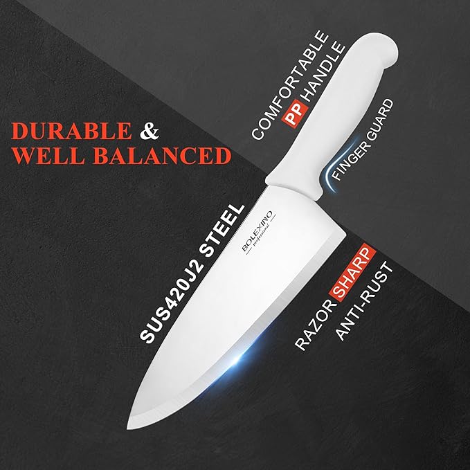 8 inch Japanese High Carbon Stainless Steel Chef Knife, Professional Extra Sharp Wide Cook Knife with Non-slip Ergonomic Handle, for Kitchen Home Restaurant