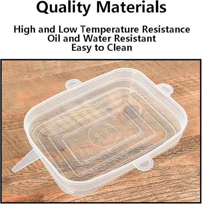 TopHomer 12 Packs Rectangular Silicone Stretch Lids Set of 6 Sizes Reusable Sturdy Container Cover, Keeping Food Fresh, Dishwasher and Freeze