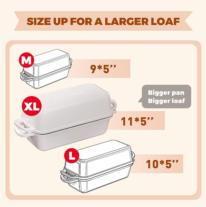 11x5 Inch Cast Iron Bread Loaf Pan With Lid, 5.8 Qt Large Loaf Pan for Sourdough Bread Baking, Heavy Duty Dutch Oven Bread Pan For a Crispy Crus (Cream White)