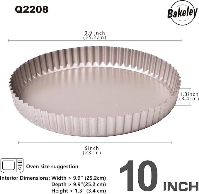 10-Inch Round Tart Pan with Loose Removable Bottom, Non-Stick Carbon Steel Quiche Pan for Oven Baking (Champagne Gold)