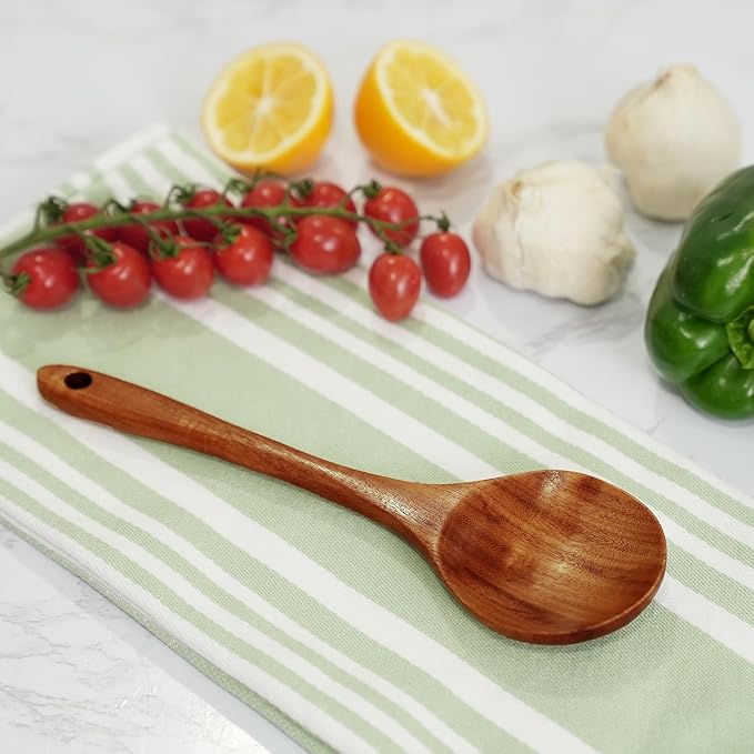 Zulay Kitchen 9.4" Teak Wooden Cooking Spoon – Durable, Non-Stick Wooden Utensil for Cooking, Stirring, Mixing & Serving – Heat-Resistant, Smooth Finish Kitchen Spoon for Nonstick Cookware