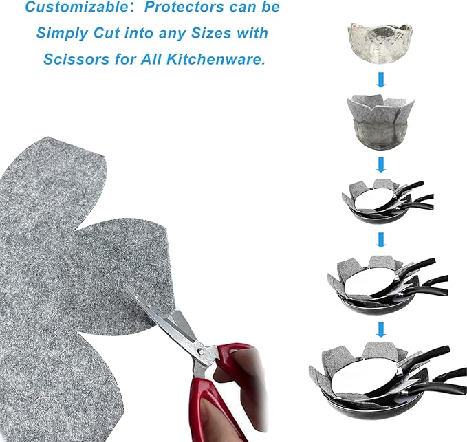 Pot and Pan Protectors, 6 Pack Pan Protectors in 3 Sizes, Pot Separator for Stacking, Anti-Slip Pan/Pot Dividers to Avoid Stratching or Marring, Protecting Pads for Glass/Ceramic Plates and Cookwares