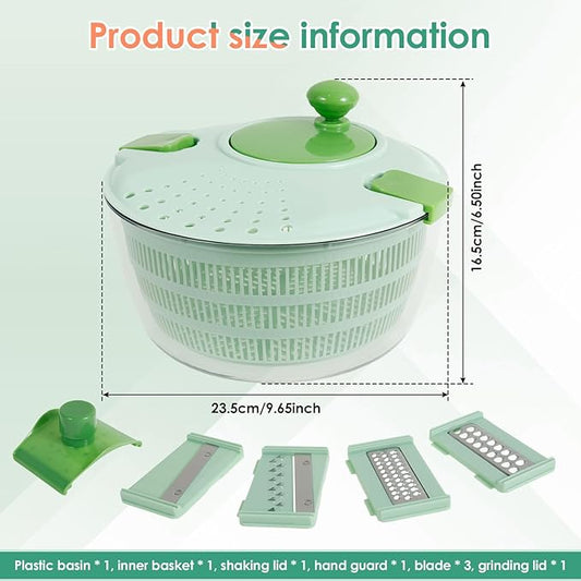 Salad Wash Spinner Bowl, 4000 ml Large Capacity, Vegetable Spinner and Dryer with 3 Blade Lettuce Dehydrator for Herb Berry Lettuce(1,green)