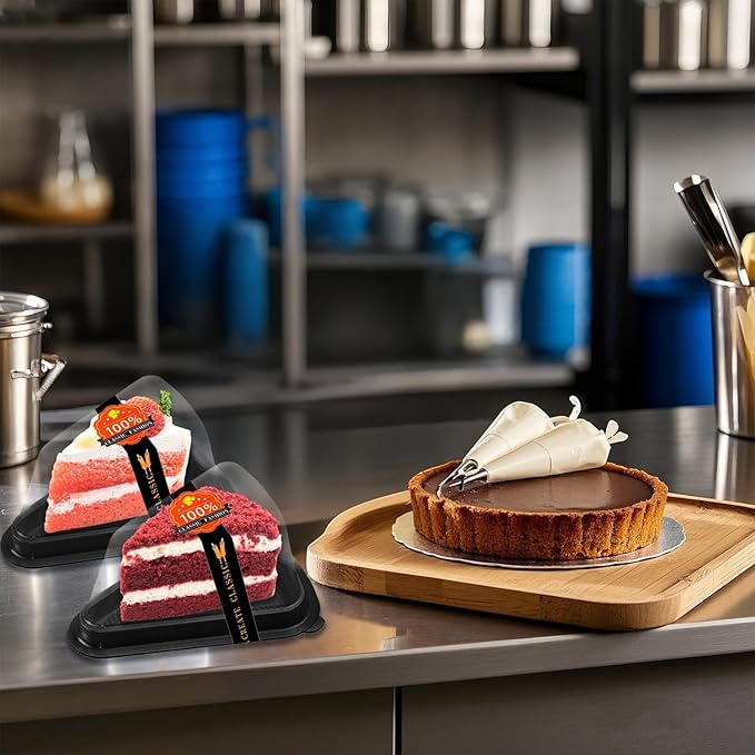 Cake Slice Container, 50 Pack Clear Plastic Cake Containers Cheesecake Container Pie Slice Box, Individual Pie Slice Box Disposable Cheesecake Containers For Pies Snack Dessert(Black)