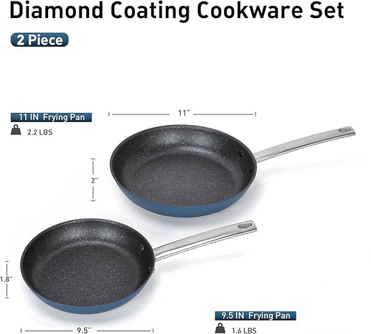 MAISON ARTS Nonstick Frying Pans Set 2 Piece, 9.5" and 11" Skillet with Stainless Steel Handle, Non Toxic Deep Fry Pan, Induction Cookware Sets with Healthy Plasma Titanium Coating