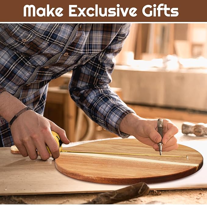 Sliner 6 Pcs Acacia Wood Round Cutting Board Bulk 0.6 Inch Thick Charcuterie Board with Handle Large Wooden Chopping Paddle for Cutting Pizza Cheese Meat Fruit(12 x 16 Inch)