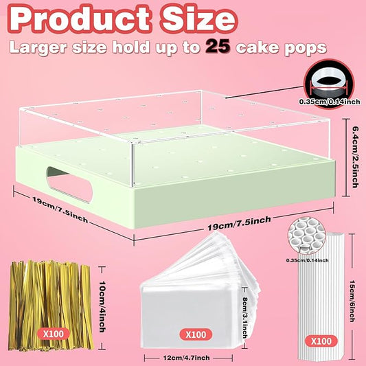 Cake Pop Stand,25 Holes Clear Cake Pops Display Holder,Cake Pop Sticks Kit, Candy Pop Holder,cake pop mold for Party,Wedding,Birthday(Green,1-Pack)