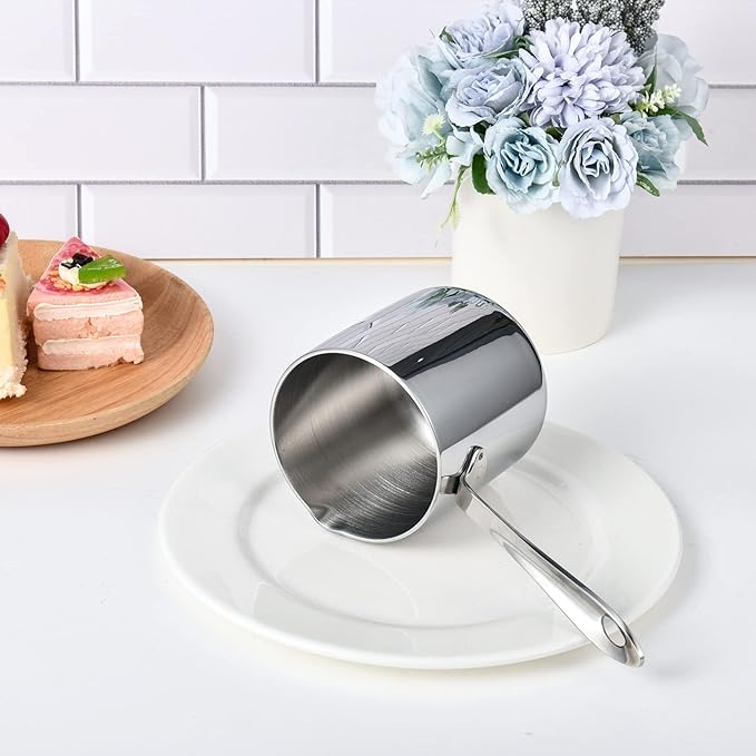 IMEEA Butter Warmer Turkish Coffee Pot Milk Warmer Pot Mini Saucepan with Spout 18/10 Tri-Ply Stainless Steel (10oz/300ml)