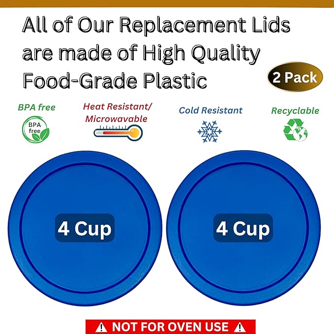 rivel Klareware 4 Cup Blue Round Plastic Food Storage Replacement Lids Covers for Klareware Anchor Hocking and Pyrex Glass Bowls (Container not Included) (2 Pack)