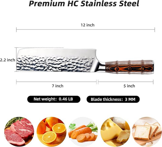 Kitory Nakiri Knife, Japanese Style Usuba Kitchen Knife, HC German Stainless Steel, Hammered Ultra Sharp Blade,Bamboo Shape Handle Cooking Cutlery 2025 Gifts for Home & Restaurant