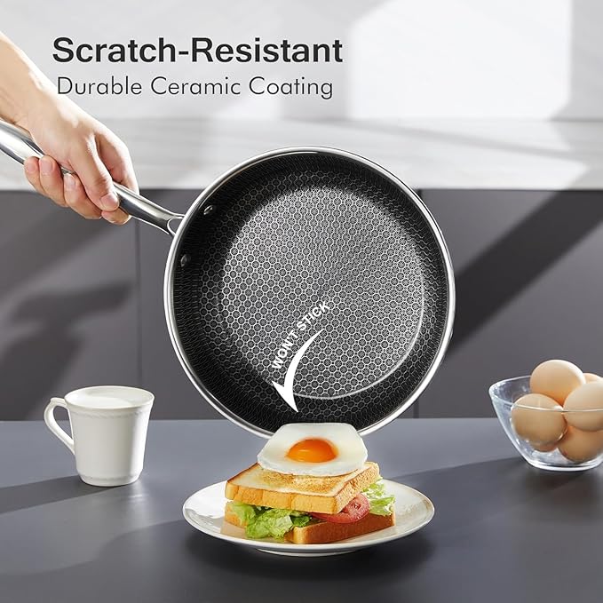 Cookware Sets, 15 Piece Tri-play Non-stick Set Hybrid Frying Pans, Sauce pan, Saute Pan,Casserole with Basket and Lids, Stay-Cool Handles, Oven, Dishwasher