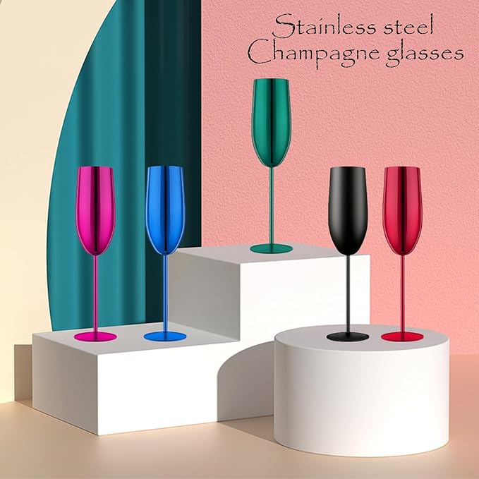Champagne Glasses Set of 2 Stainless Steel Champagne Flutes Wedding Gifts for Bride 8.5 oz Unbreakable Champagne Glasses for Party Wedding Christmas Anniversary Brithday (Red)