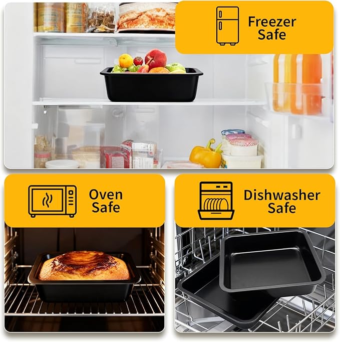 2 Pack Square Cake Pan, 8 Inch Non Stick Square Baking Pan for Cake Brownie Lasagna, Non-Toxic & Rust-resistant, Dishwasher Safe & Easy Clean, Send Goods from Local Warehouse