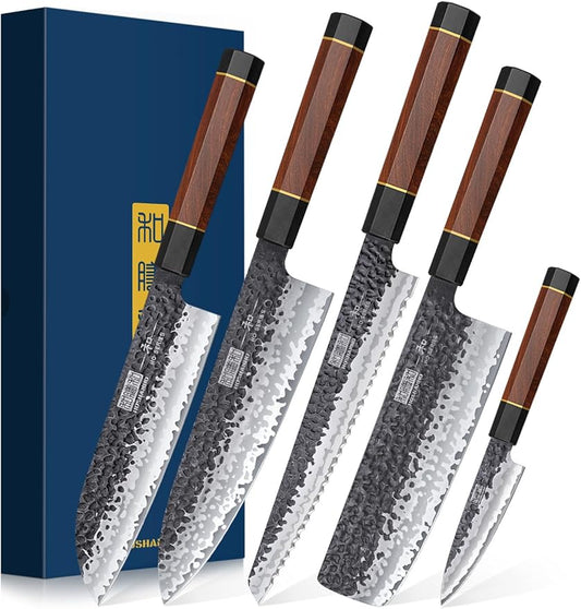 HOSHANHO 5 Pieces Knife Set, Japanese High Carbon Steel Kitchen Knife Sets, Professional Ultra Sharp Chef Knives Set with Ergonomic Rosewood Handle