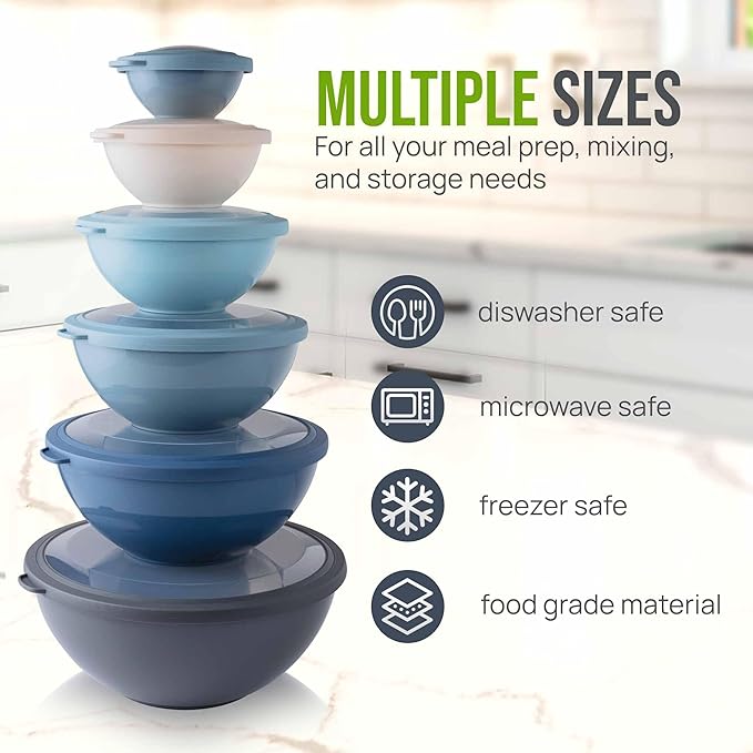 Zulay Kitchen 12 Piece Plastic Mixing Bowls with Leak-Proof Lids Set - Microwave and Freezer Safe Kitchen Mixing Bowls for Preparing, Serving and Storing - Large Nesting Bowls (Twilight Ombre)