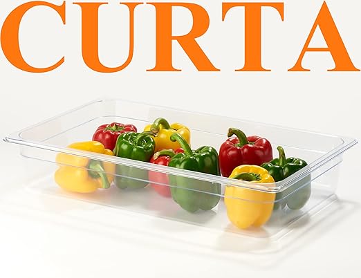 CURTA 6 Pack NSF Food Pans, Full Size 4 Inch Deep, Commercial Polycarbonate Plastic Clear Freezer-Safe