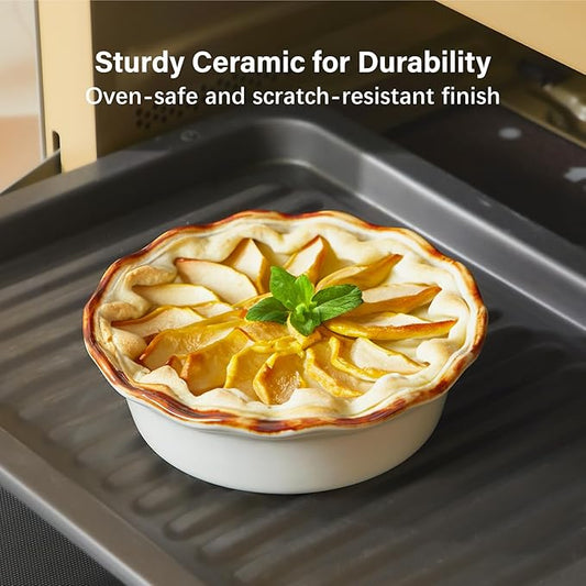 ONEMORE Mini Pie Pans, 6.8 inch Ceramic Pie Dish for Baking Nonstick Small Pie Pans Deep Dish Pie Plates Mini Tart Pans, Ideal for Chicken Pot Pie & Desserts, Individual Pot Pie Baking Dishes Set of 4