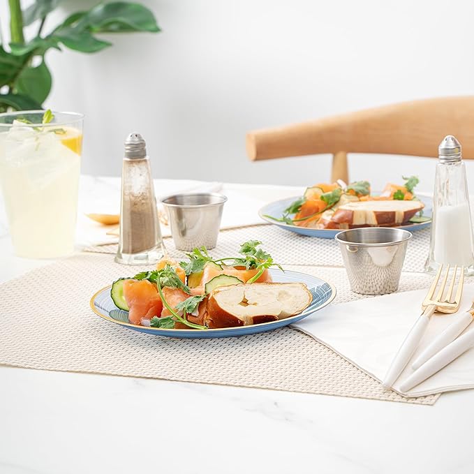 Restaurantware Plastic Plates 20 Pcs 7.25" Gold Rimmed Disposable Plates Heavy-Duty Blue Translucent Rippled Plastic Dinner Servers for Party, Weddings, Salads, Desserts, and Appetizers