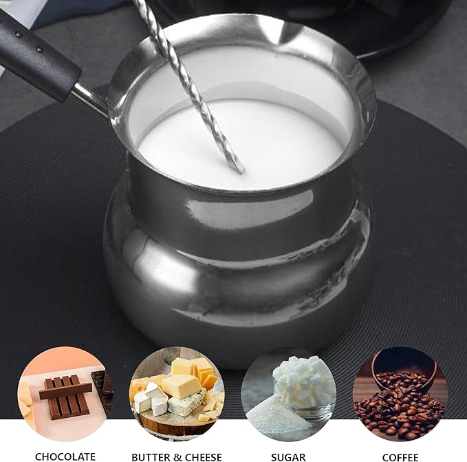 Turkish Coffee Pot with Lid: Stainless Steel Mini Saucepan Chocolate Melting Pot, Milk Warmer Butter Warmer for Stove Top Espresso Coffee Tea Soup Warming (900ML)