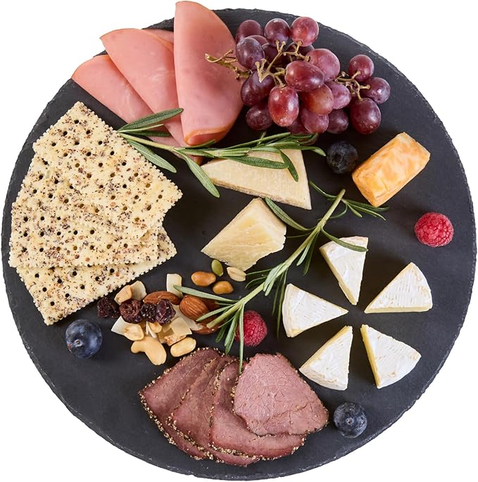 Restaurantware Slate Serving Tray 1 Pack of 11.81" Foam Feet Charcuterie Stone Plate Rustic Edges Freezable Black Square Serving Display Cheese Board for Kitchen, Gourmet, Dining, Parties
