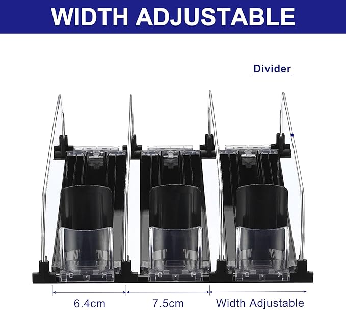 uxcell 3pcs Soda Can Organizer for Refrigerator, Self-Pushing Drink Organizer for Fridge, Width Adjustable Drink Dispenser Beverage Pusher For Pantry Vending Machine, Black