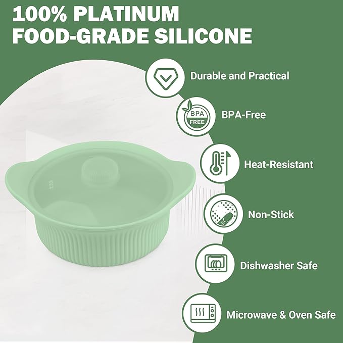 Silicone Microwave Steamer - Microwave Pot Steamer Basket Bowl for Baby Food, Vegetables & Dumplings, Compact & Lightweight Design, Oven & Dishwasher Safe (Green, S 20oz(600ml))