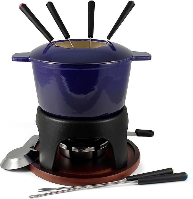 Swissmar F66706 Sierra 1.6-Quart Cast Iron Meat Fondue Set, 11-Piece, Deep Blue