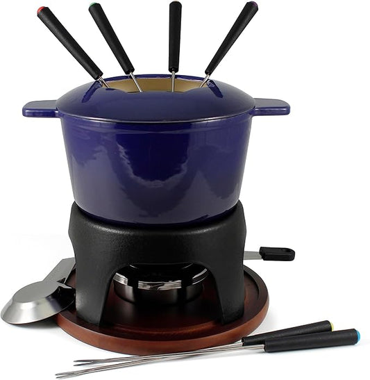 Swissmar F66706 Sierra 1.6-Quart Cast Iron Meat Fondue Set, 11-Piece, Deep Blue