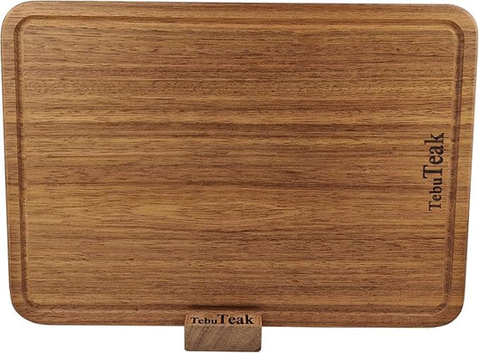 Solid Teak Wood Cutting Board - Single/One Piece Design Wooden Choping Boards Non Glued Knife-Friendly Durable Chopping Block for Kitchen Meat Vegetable Chese 18 x 12 IN (Includes Stand)