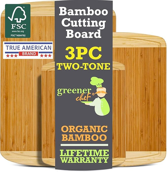 Extra Large Bamboo Cutting Board Set – Wood Cutting Boards for Kitchen, Non Toxic Cutting Board Set for Chopping, Slicing, Carving, Charcuterie – Ideal for Home Cooks, Entertaining, Family Meals