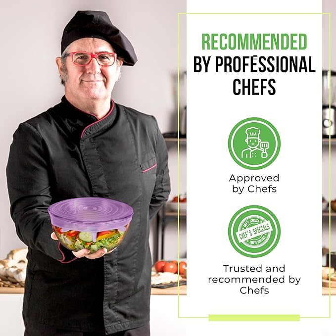 Reusable Silicone Stretch Lids for Food Storage in Fridge - Elastic Heat-Resistant Bowl Covers, Cups, Cans, Jars - Universal Food Grade Lid - Dishwasher Safe -7 Pack-Lavender Bloom Stretchy Lid Set