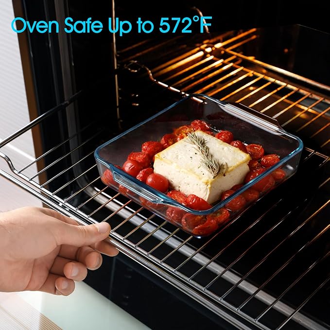 NUTRIUPS 7.7x9.8x1.7 Inch Small Glass Baking Dish for Oven, 37oz Square Cake Pan Glass Casserole Dishes for Oven
