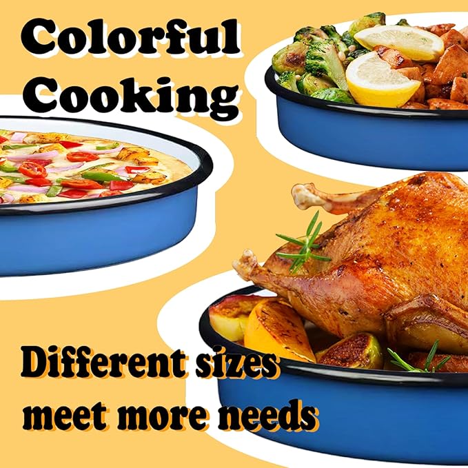 3Pack Enamel Baking Pans Round large Roasting Pan 10/12/14inch Deep Cake Pan Pizza Turkey Cookies-Oven & Dishwasher Safe (500°F) Casseroles Desserts Thanksgiving Holiday Gifts