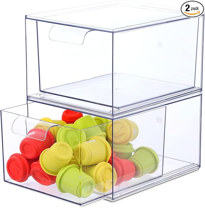2 PACK Stackable Coffee Pod Drawers, Acrylic Clear Storage Drawers for Coffee Organizer for Home and Office