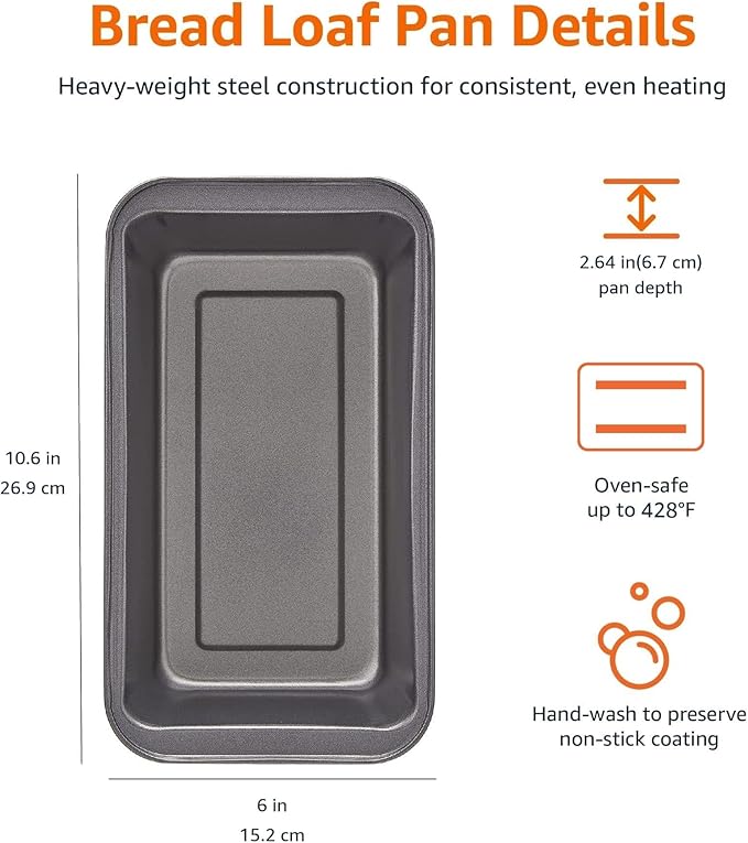 Amazon Basics Rectangular Baking Bread Loaf Pan, 9.5 x 5 Inch, Set of 2, Gray (Pack of 6)