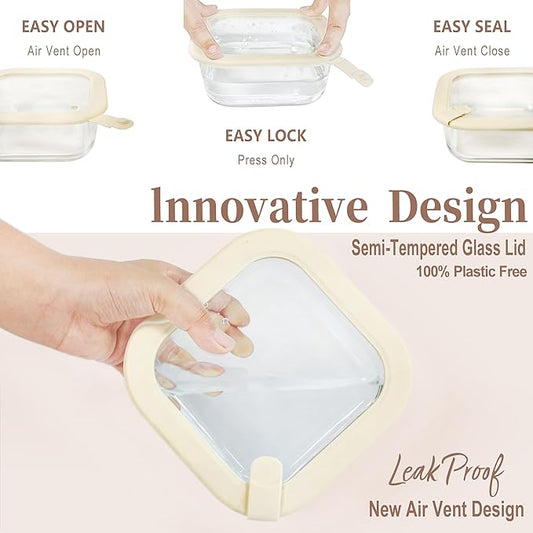 Urban Green Glass Food Storage Containers with Glass Lids, Microwave Safe Food Container Set, Aitight Meal Prep Container Set, LeakProof, 100% Plastic Free, 5 Pack