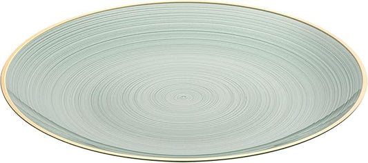 Restaurantware Plastic Plates 100 Pcs 10" Gold Rimmed Disposable Plates Heavy-Duty Green Translucent Rippled Plastic Dinner Servers for Party, Weddings, Salads, Desserts, and Appetizers