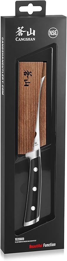 Cangshan TS Series 1020809 Swedish 14C28N Steel Forged 5-Inch Tomato/Cheese Knife and Wood Sheath Set