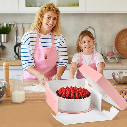 30Pcs Cake Boxes, 12x12x6 Inch Bakery Boxes with Window, 15Pcs Large Pink Dessert Boxes(15Pcs Cake Boards), Cake Carrier Container Disposable Pie Boxes Package for Pastries Cookies Cupcakes